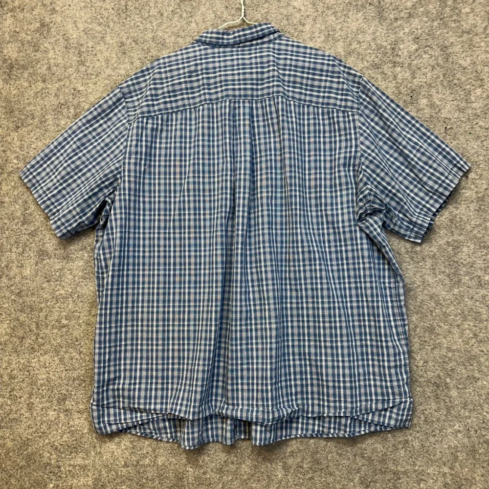 Harbor Bay Button Down Shirt Mens 3XLT Blue Plaid Excellent Short Sleeve Tall